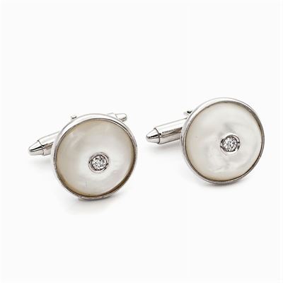Gemelli in Oro Bianco 18kt e Madreperla
