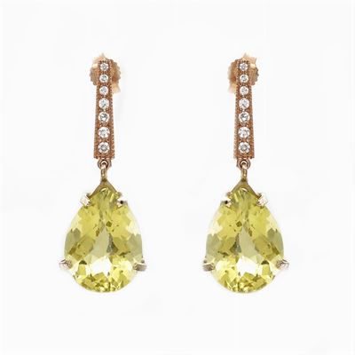 Orecchini Pendenti in Oro Rosa 18kt Citrini Lemon e Diamanti