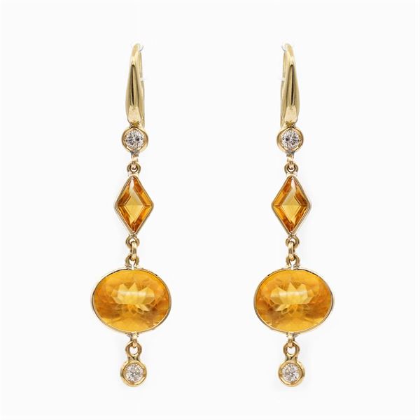 18kt yellow gold, citrines and diamond pendant earrings