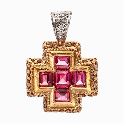 Pendente Croce in Oro a Due Colori 18kt