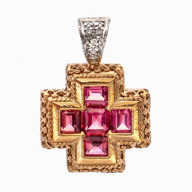 Pendente Croce in Oro a Due Colori 18kt