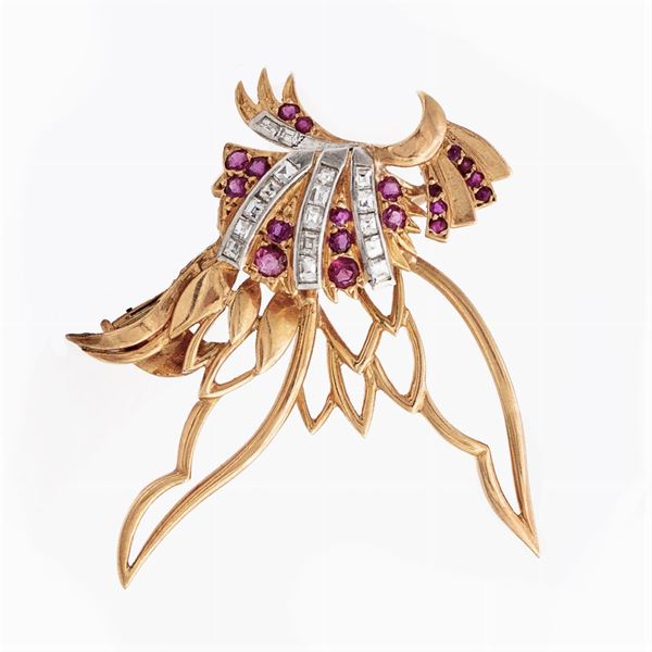 14kt yellow and white gold ballerina brooch