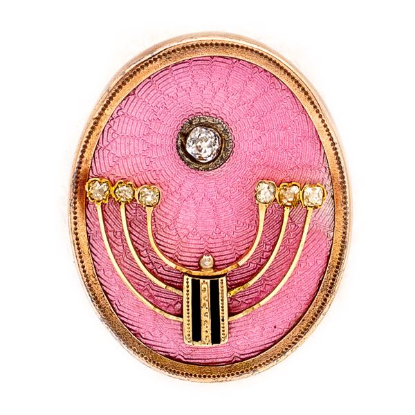 Oval 14kt rose gold brooch  (Russian marks, 1908-1917)  - Auction TIMED AUCTION  JEWELS AND WATCHES - Colasanti Casa d'Aste