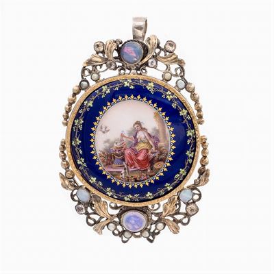 Pendente Spilla in Argento e Oro con Miniatura