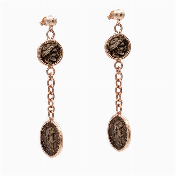 Rose silver pendant earrings