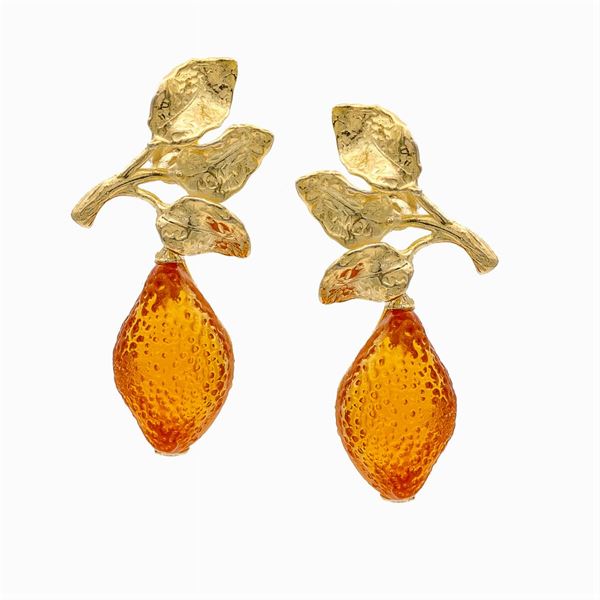 Gilded silver pendant earrings