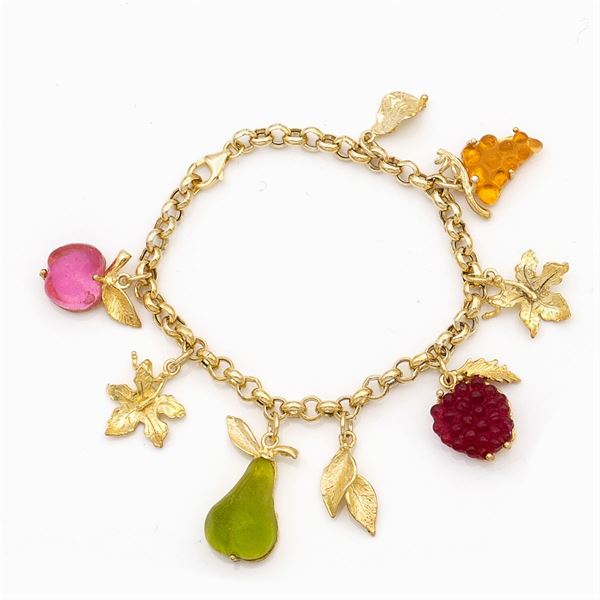 Bracciale charms in argento dorato e pasta vitrea