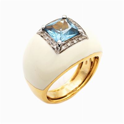 Anello in Oro Giallo 18kt e Smalto Bianco