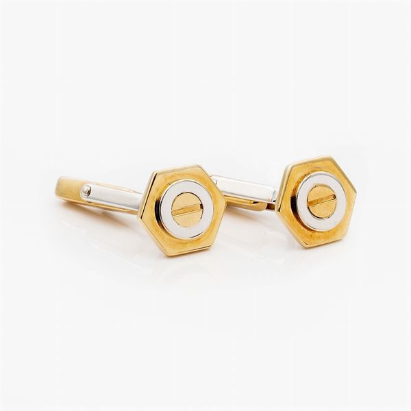 Gemelli esagonali  in oro a due colori 18kt