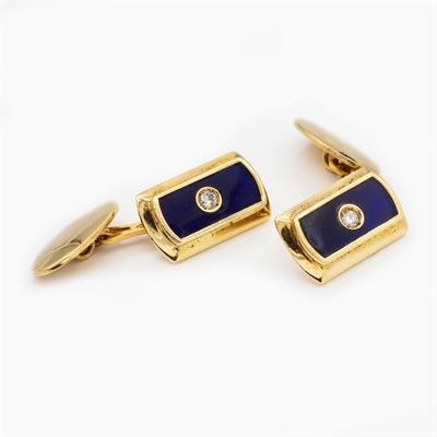 Gemelli in Oro Giallo 18kt e Smalto Blu