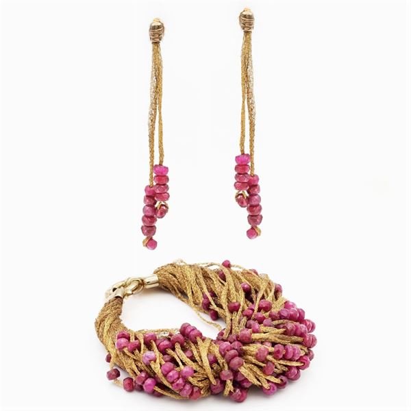 Orecchini pendenti e bracciale a torchon in oro giallo 18kt