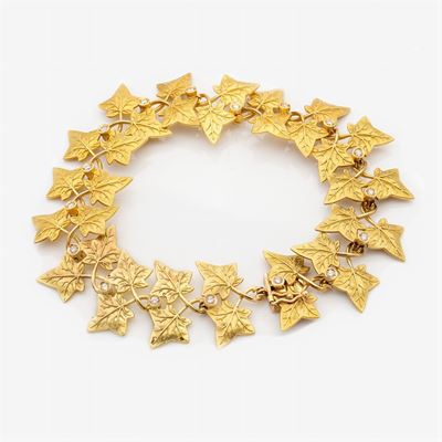Bracciale a Foglie di Edera in Oro Giallo 18kt e Diamanti