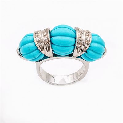 Anello in Oro Bianco 18kt con Turchesi
