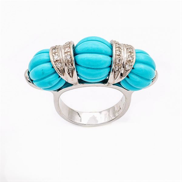 18kt white gold ring with turquoises  - Auction TIMED AUCTION  JEWELS AND WATCHES - Colasanti Casa d'Aste