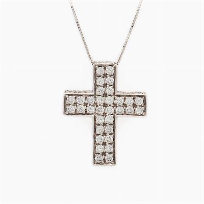 Pendente Croce in Oro Bianco 18kt e Diamanti
