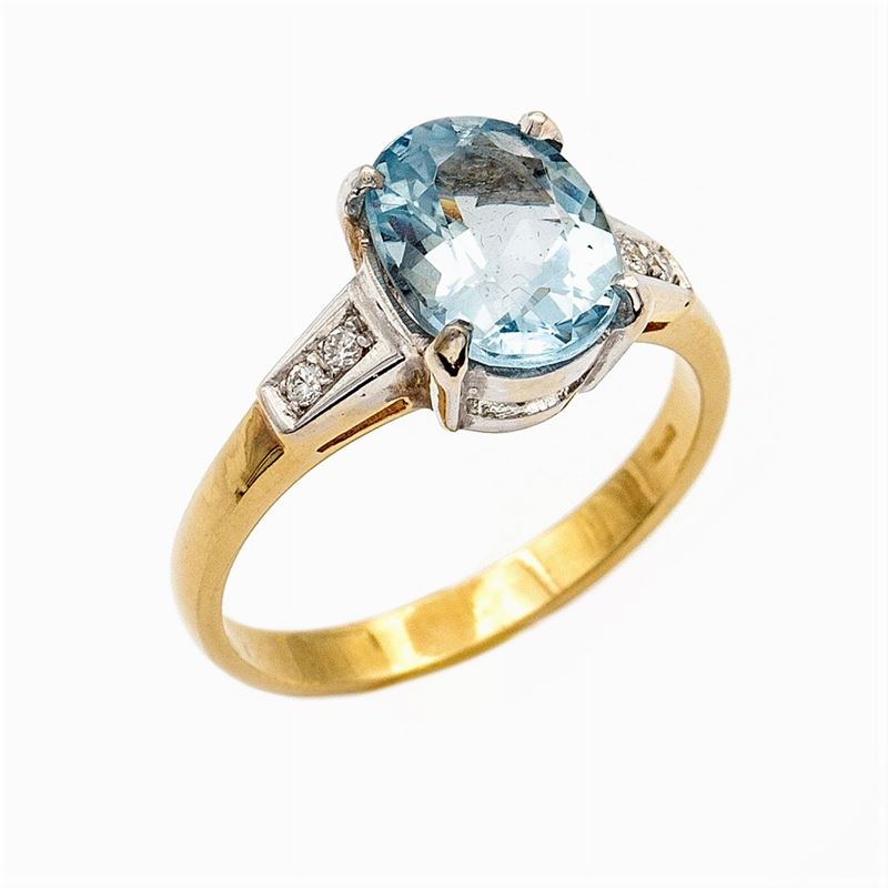Anello in Oro a Due Colori 18kt con Acquamarina