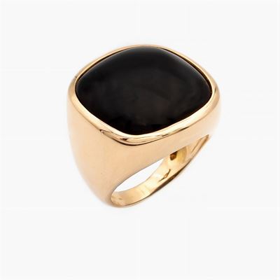 Anello Chevalier in Oro Giallo 18kt e Onice Nero
