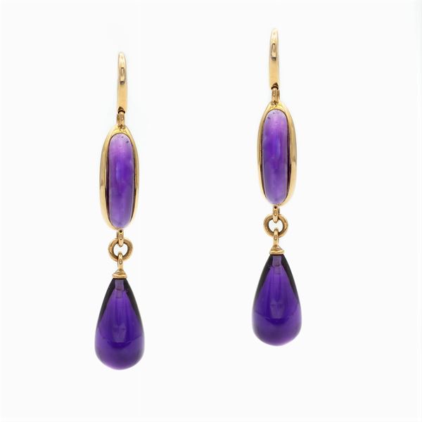 18kt yellow gold and amethysts pendant earrings