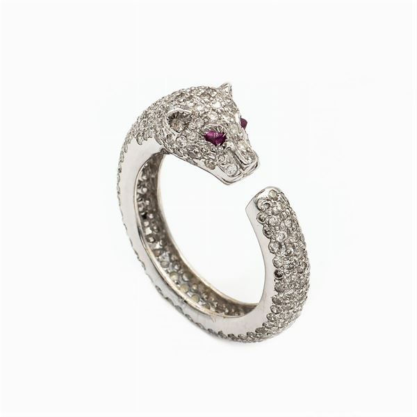 Anello pantera in oro bianco 18kt e diamanti