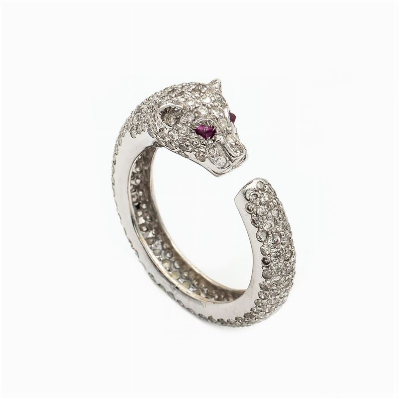 Anello Pantera in Oro Bianco 18kt e Diamanti