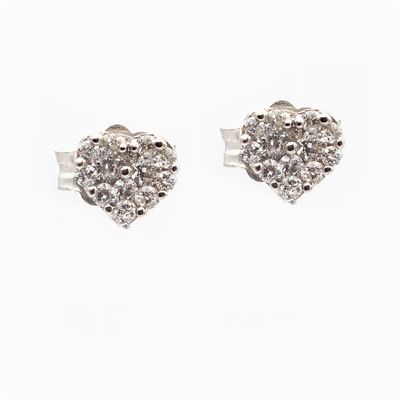 Orecchini Cuori a Lobo in Oro Bianco 18kt e Diamanti