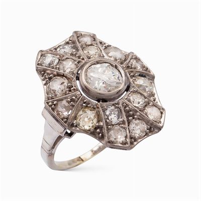 Anello a Losanga in Oro Bianco 18 Kt e Diamanti