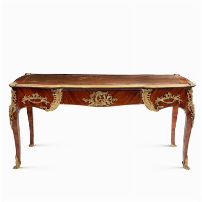 Bureau-plat in Legno e Bronzo Dorato