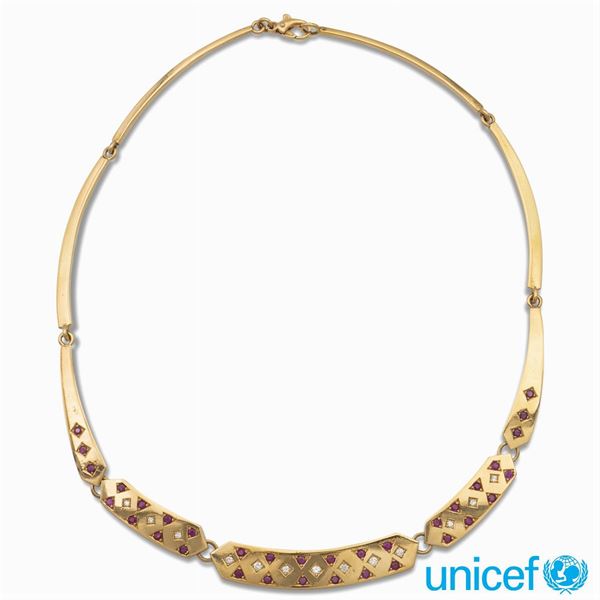 &#9830;Collana in oro giallo 18kt con rubini e diamanti