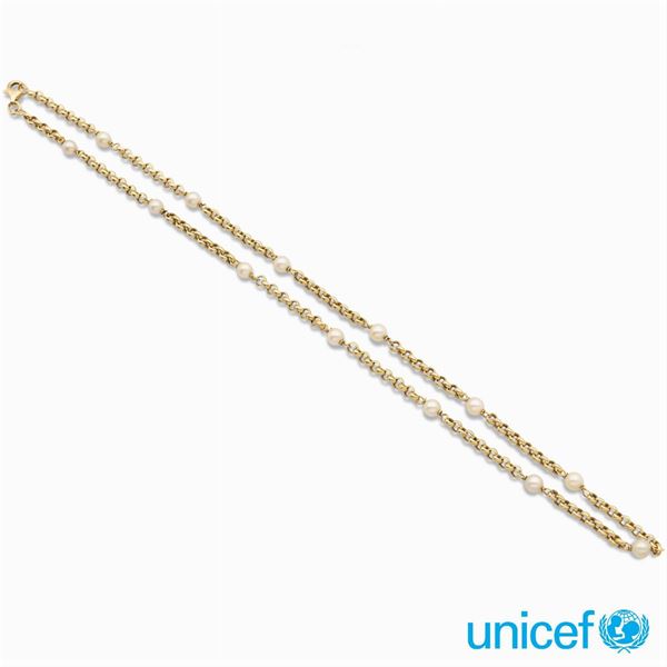 &#9830;Collana in oro giallo 18kt e perline