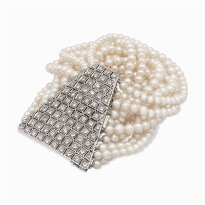 Bracciale a 11 Fili di Perle di Acqua Dolce