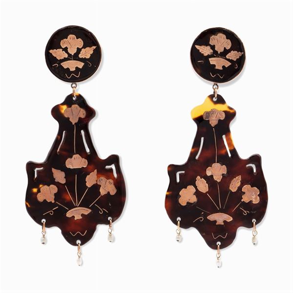 9kt rose gold and shell pendant earrings  (England, early 20th century)  - Auction FINE JEWELS | WATCHES | FASHION VINTAGE - Colasanti Casa d'Aste