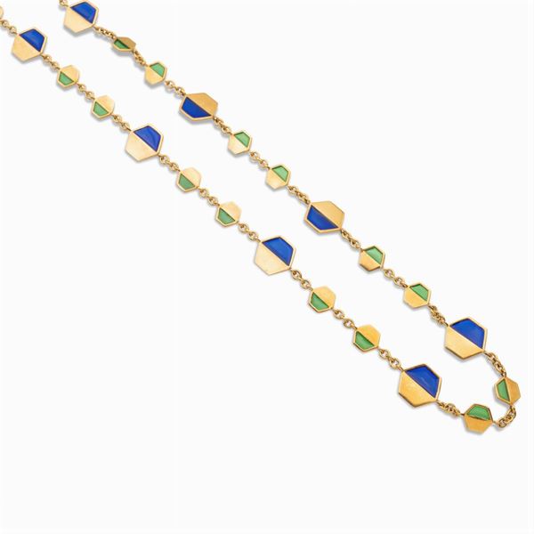 Collana in oro giallo 18kt e smalto plique a jour