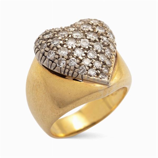 Anello a cuore in oro giallo 18kt e diamanti