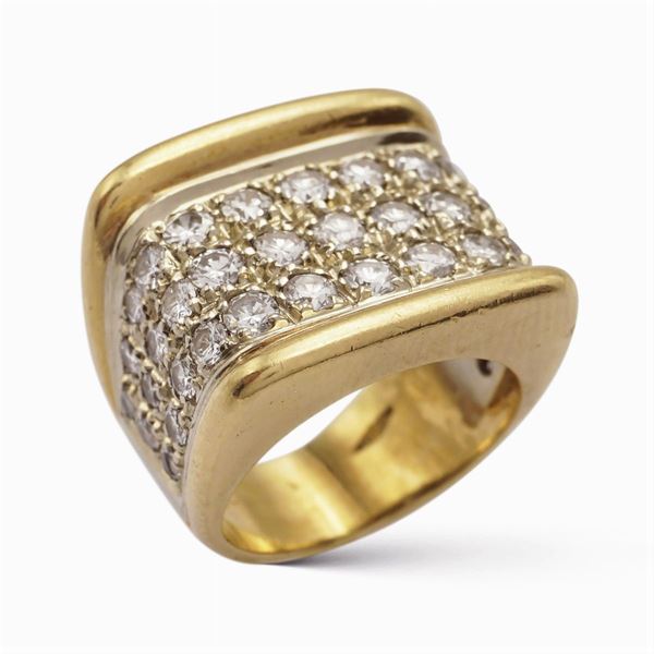 Anello a fascia in oro giallo e bianco 18kt e diamanti