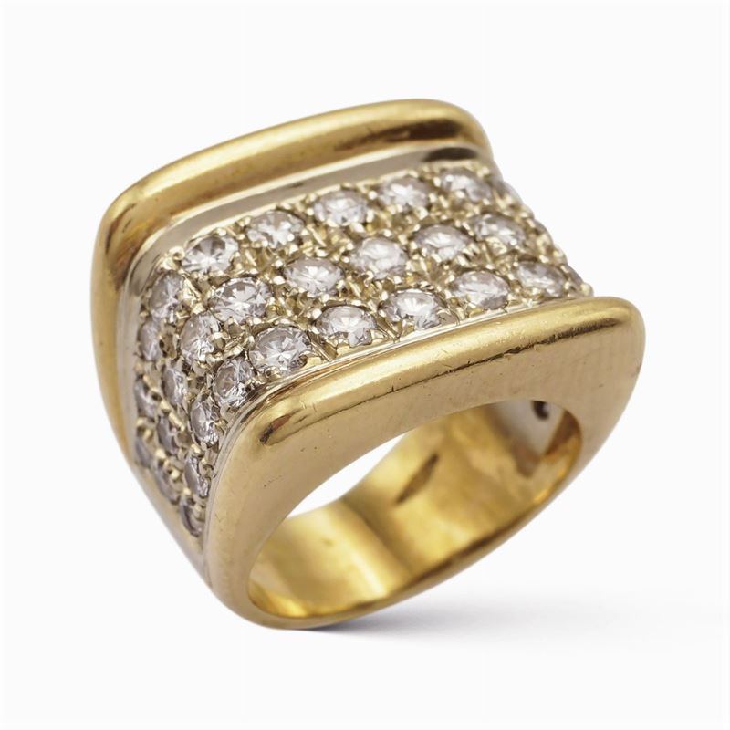 Anello a Fascia in Oro Giallo e Bianco 18kt e Diamanti
