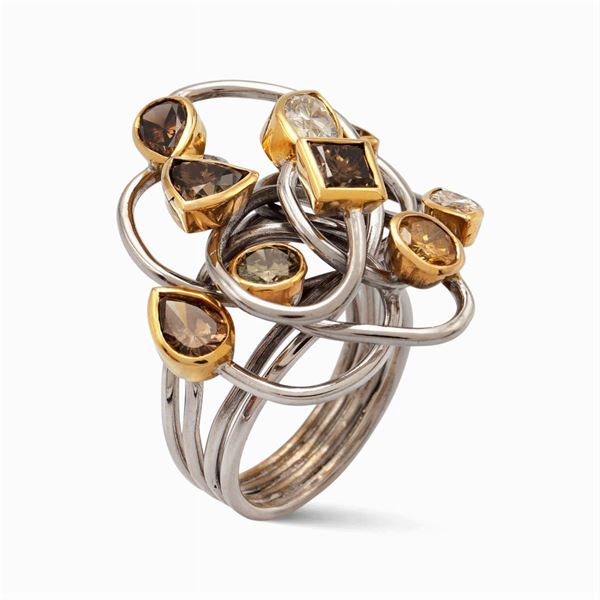 18kt yellow and white gold sculpture ring with fancy color diamonds  (1970s)  - Auction FINE JEWELS | WATCHES | FASHION VINTAGE - Colasanti Casa d'Aste