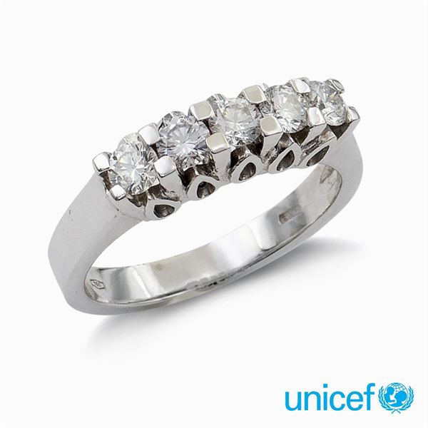 &#9830;Anello riviere in oro bianco 18kt e cinque diamanti