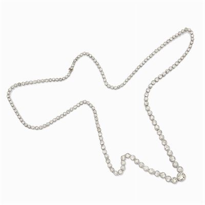 Lunga Collana Riviere in Oro Bianco 18kt e Diamanti