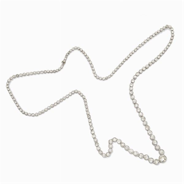 Lunga collana riviere in oro bianco 18kt e diamanti