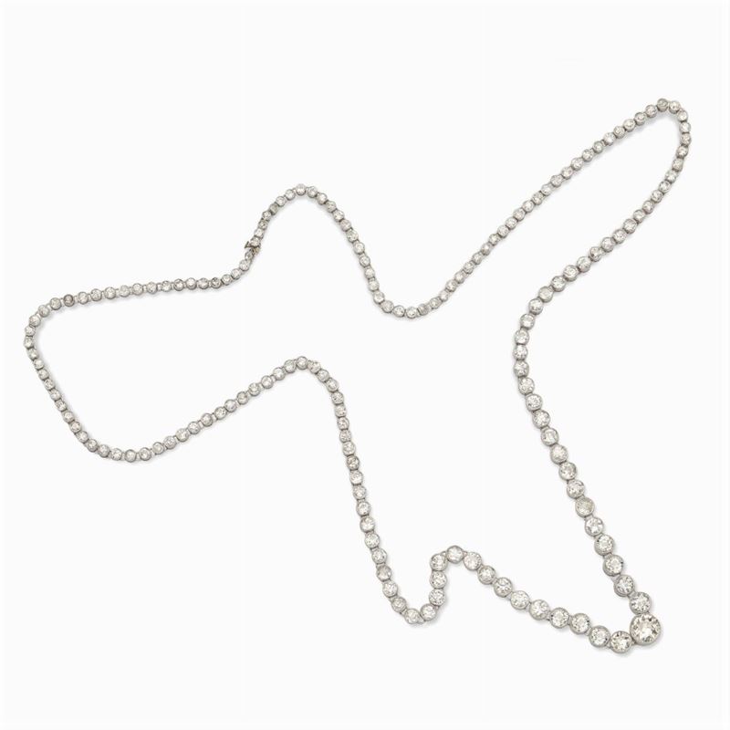 Lunga Collana Riviere in Oro Bianco 18kt e Diamanti