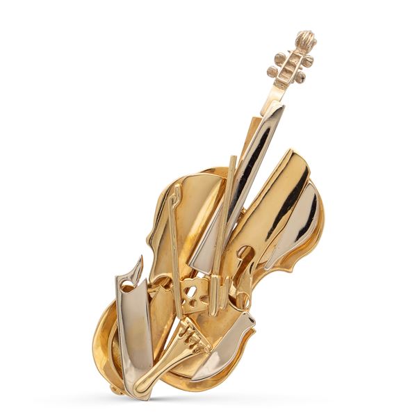 Fernandez Arman, violin sculpture brooch