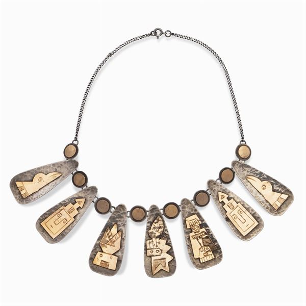 Collana etnica  in argento e oro rosa 18kt