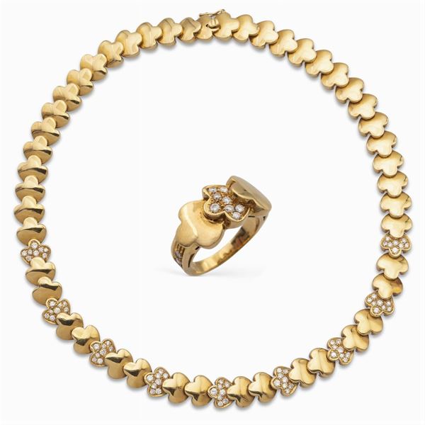 Parure trifoglio in oro giallo 18kt e diamanti