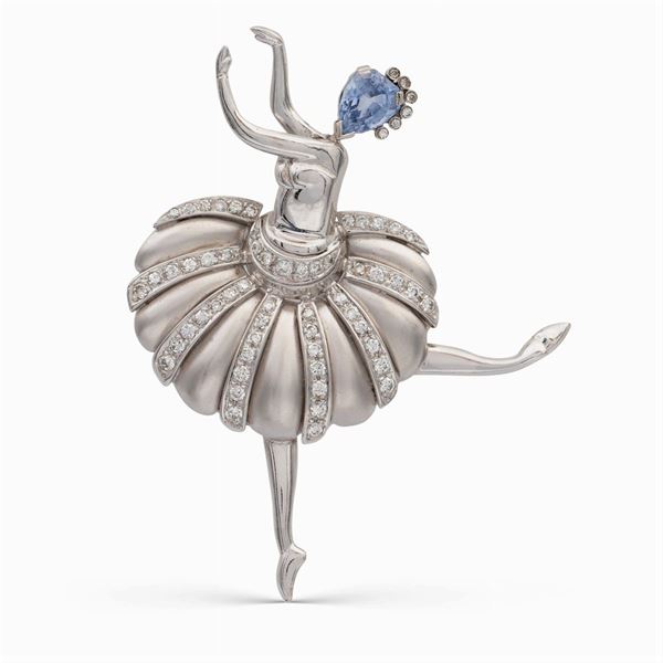 Spilla ballerina in oro bianco 18kt e diamanti