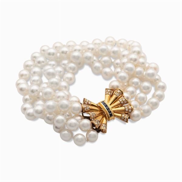 Bracciale a cinque fili di perle coltivate  - Asta GIOIELLI | OROLOGI | FASHION VINTAGE - Colasanti Casa d'Aste