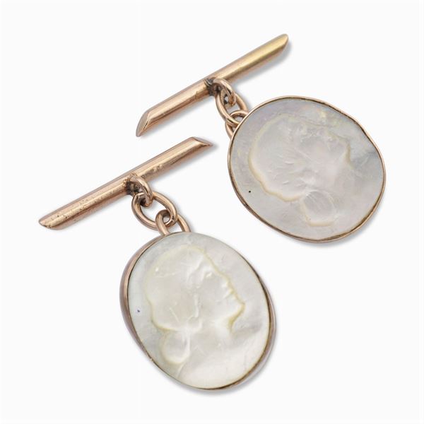 Gemelli ovali in oro rosa 9kt e madreperla