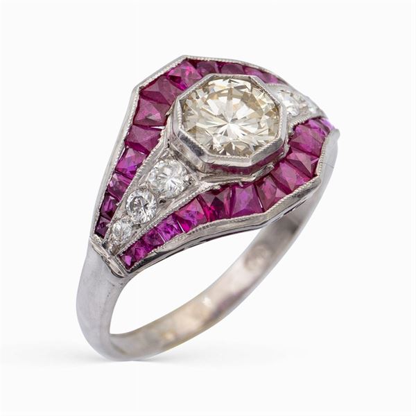 Anello Decò in platino con un diamante