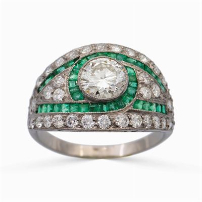Anello Decò in Platino con un Diamante