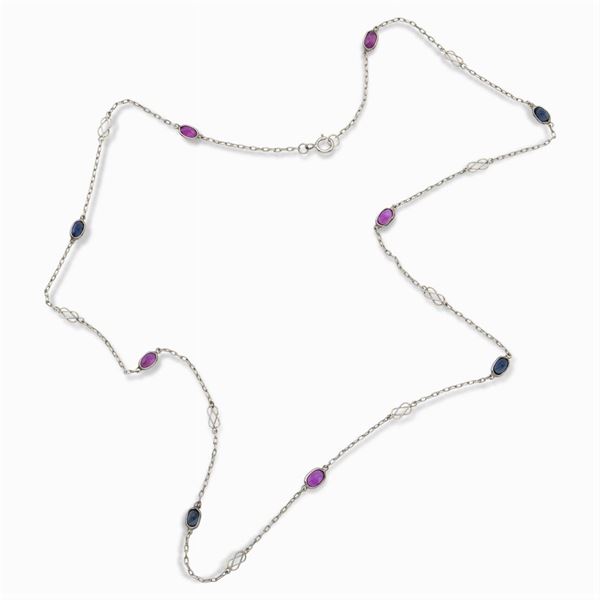 Platinum, sapphires and rubies necklace