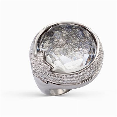 Pasquale Bruni, Anello in Oro Bianco 18kt con Quarzo, Diamanti e Zaffiri